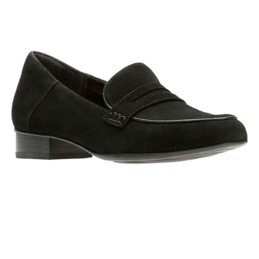 Clarks Keesha Cora Black Suede Penny Loafers Size 6 6M Leather